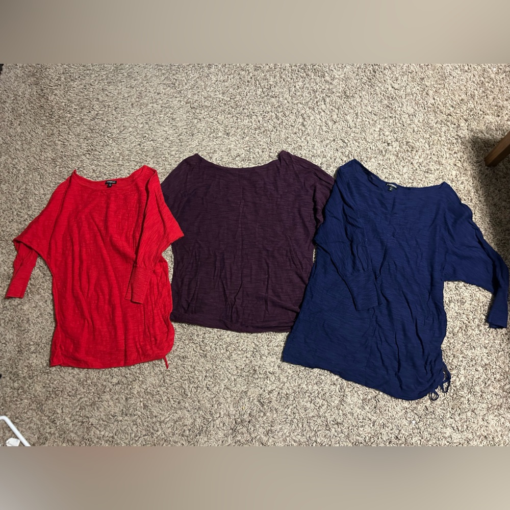 Set of Three Tops - Red, Purple, and Blue